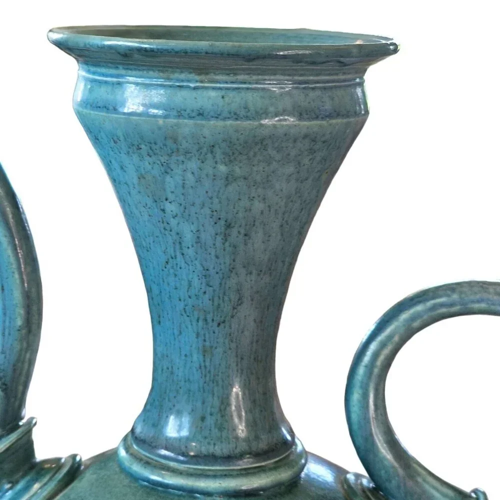 Vintage Robin Egg Blue Michael Schwegmann Studio Pottery Vase Curves Modern 10.5